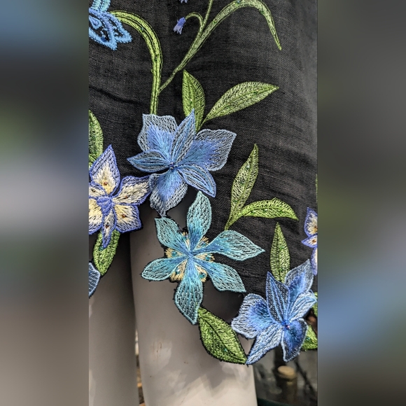 Talbots Vintage 100% Linen Sheath Dress Embroidered Floral Beaded Classic 14 - Picture 6 of 12